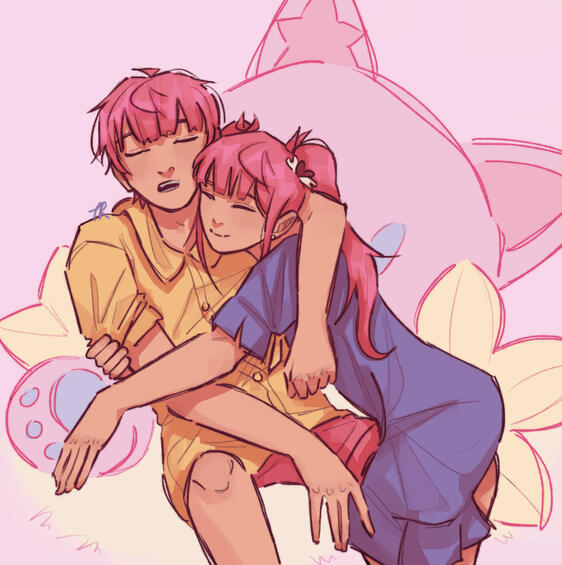 halfbody two-character cellshaded drawing halfbody two-character cellshaded drawing