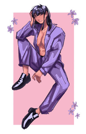 fullbody one-character fully rendered drawing